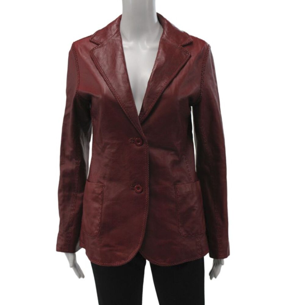 Tryst Womens Red Leather Basic Jacket Button Long Sleeve Boho Size XS
